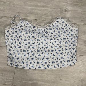 blue flower lace crop top